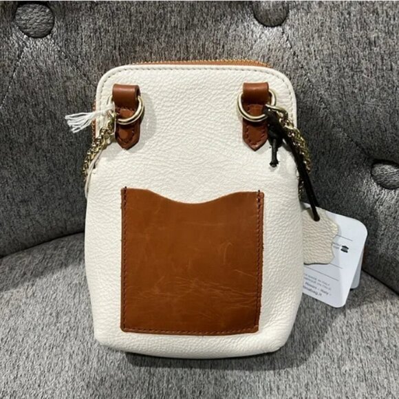 🦃 New Valentina Small Italian Pebble Leather Cream & Brown Shoulder Bag - Picture 2 of 7